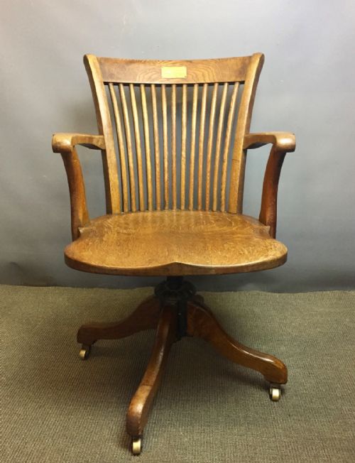 fig 1. Antique Edwardian Oak Swivel Office / Desk Chair