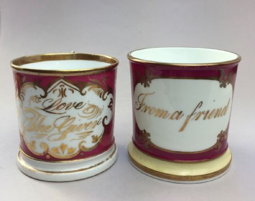Victorian Staffordshire Porcelain Friendship Mugs