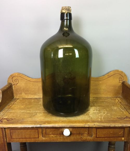 Large Antique Hand Blown Green Glass Carboy