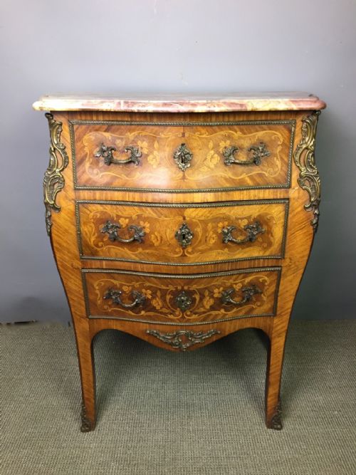Small Louis Xv Style Kingwood Marquetry Bombe Commode with Gilt Metal Mounts
