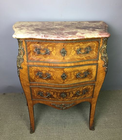 fig 1. Small Louis XV Style Kingwood Marquetry Bombe Commode with gilt metal mounts