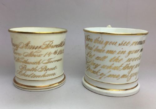 Victorian Staffordshire Porcelain Christening & Friendship Mugs