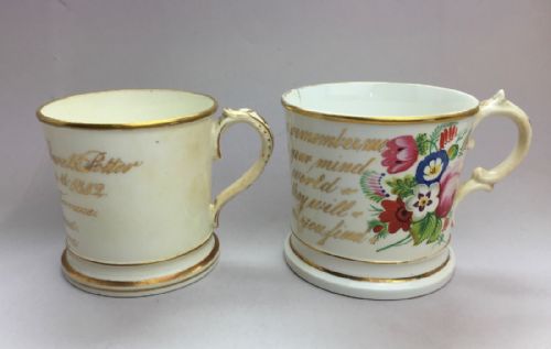 fig 2. Victorian Staffordshire Porcelain Christening & Friendship Mugs
