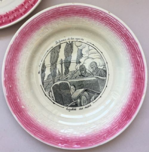 fig 1. Moulin des Loups 'La Femme et les Sports' Faience Plates