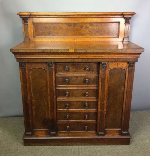 Unusual Victorian Oak & Burr Oak Chiffonier of Small Proportions with Charles Aubin Locks