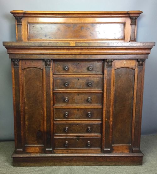 fig 1. Unusual Victorian oak & burr oak chiffonier of small proportions with Charles Aubin locks