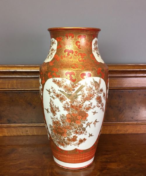 Large Japanese Meiji Kutani Porcelain Vase, Circa 1880, Printed Signature Mark