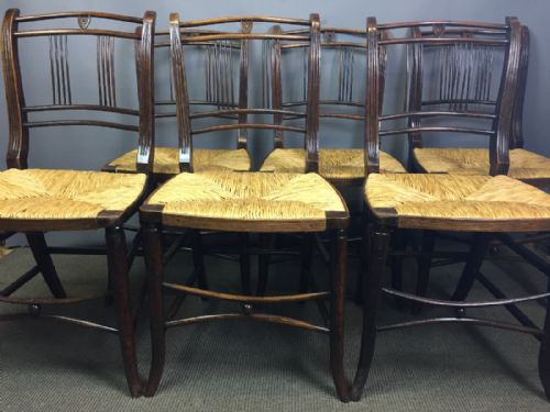 Set of Six Early 19th Century Rush Seated Dining or Kitchen Chairs
