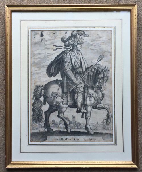17th Century Engraving of Emperor Galba on Horseback After Antonio Tempesta