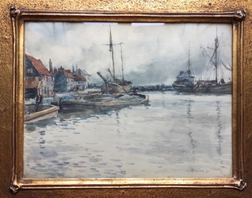 fig 1. Arthur John Trevor Briscoe, Fishing Boats in a Harbour, Signed Watercolour