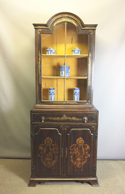Painted Faux Rosewood Bookcase Cabinet Painted in Gilt with Cherubs, Trumpets & Garlands