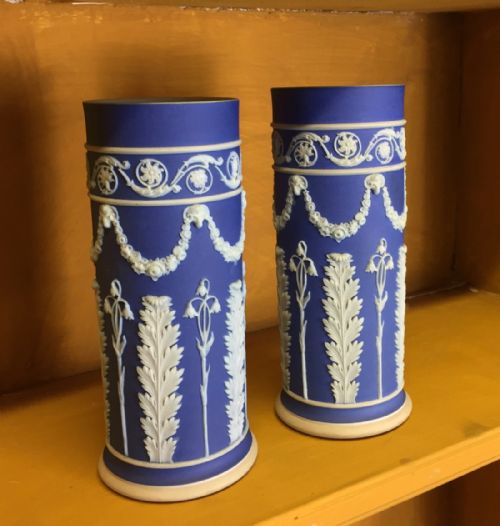 Pair of Wedgwood Blue Jasper Spill Vases Circa 1905