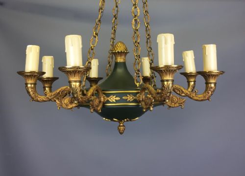 Empire Style Toleware & Gilt Brass Eight Branch Ceiling Light