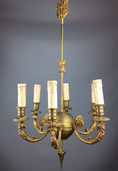 Empire Style Brass Chandelier Ceiling Light and Wall Sconces