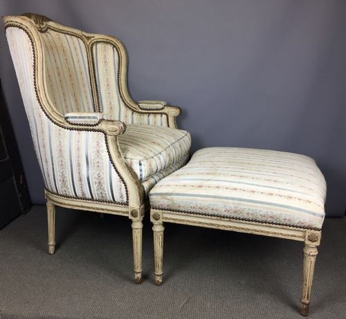French Louis Xvi Style Duchesse Brisee Bergere Armchair and Stool