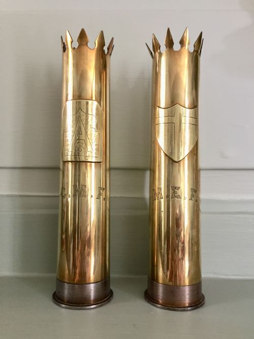 Pair of WWII Trench Art Vases - Fifth US Army - German Anti-tank Shells
