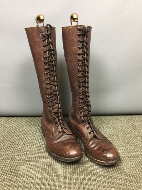 WWI Brown Leather Lace Up Army Officer's Boots