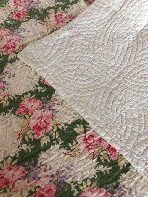 Antique Hand Stitched Durham / Welsh Wholecloth Double Quilt