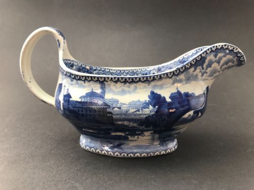 Lockett & Hume Ponte Rotto Blue & White Gravy Boat / Sauceboat Circa 1825