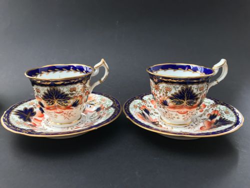 Pair of Antique Staffordshire Porcelain Coffee Cups & Saucers in Imari Pattern