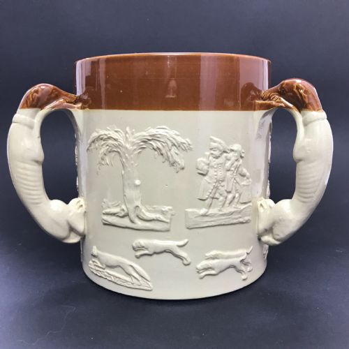 Large Saltglaze Stoneware Hunting Tyg / Loving Cup, Possibly Derbyshire