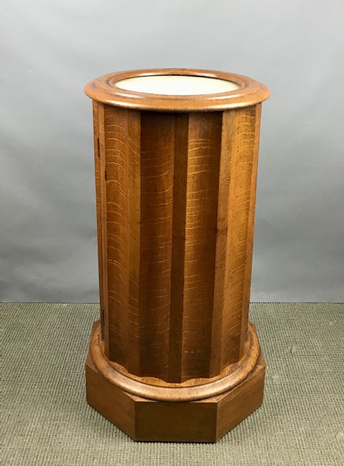 Victorian Oak Fluted Cylindrical Pedestal Pot Cupboard