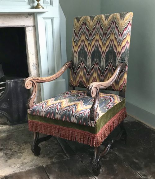French Walnut Os De Mouton Armchair with Tapestry Upholstery