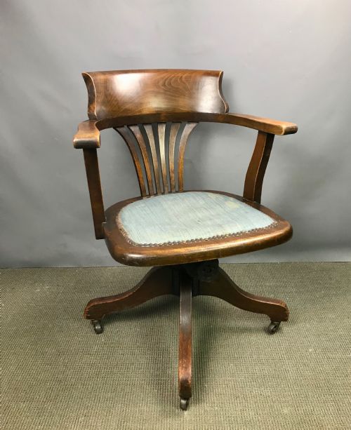 Edwardian Oak Swivel Office Chair Circa 1920
