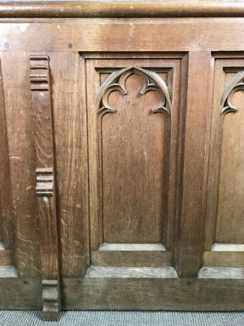 Victorian Gothic Oak Pew Front / Architectural Panel