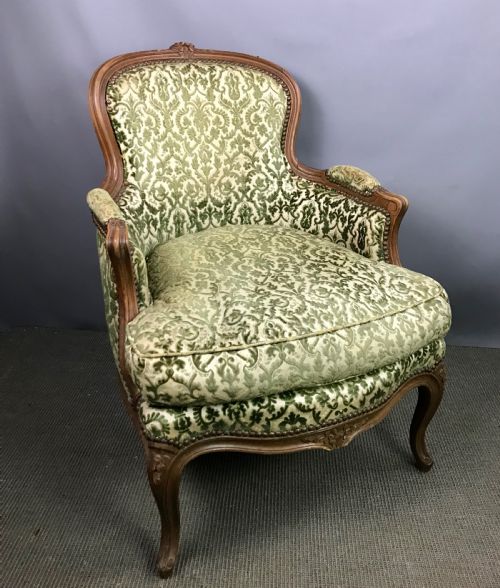 fig 1. Pair of French Walnut Louis XV Style Bergere Armchairs