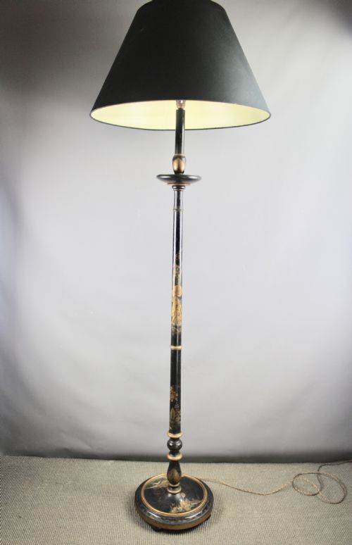 Chinoiserie Decorated Black Japanned Standard Lamp
