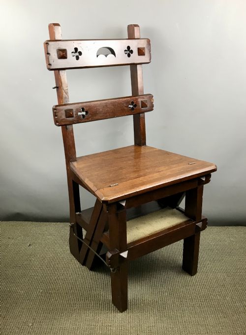 Victorian Arts & Crafts Mahogany Metamorphic Library Steps / Chair