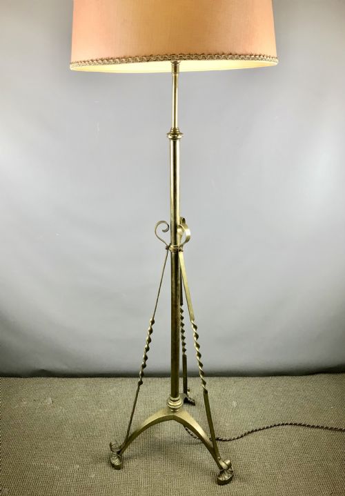 Antique Telescopic Brass Standard Lamp in Art Nouveau Style