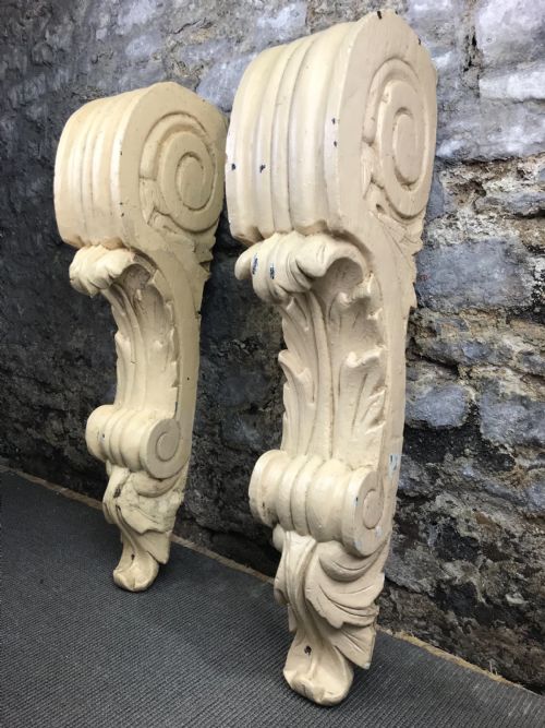 Pair of Antique Hand Carved Pine Corbels