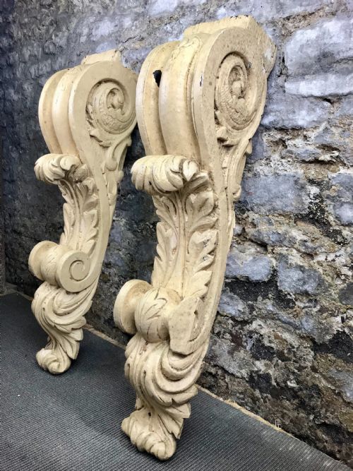 Large Pair of Antique 19th Century Hand Carved Corbels