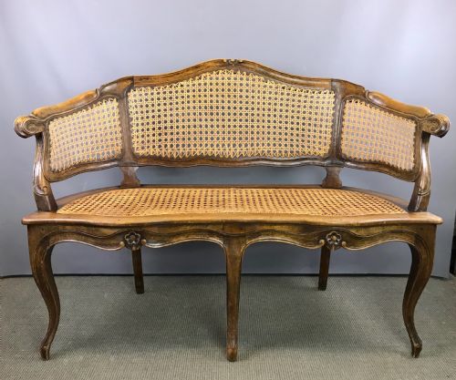 French Louis Xv Style Bergere Caned Canape Sofa