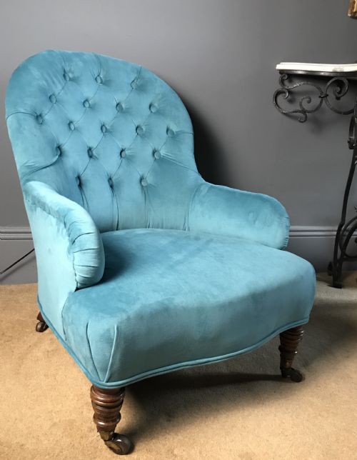 Victorian Button Back Teal Velvet Armchair