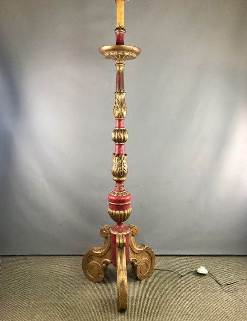 Carved Giltwood and Red Painted Standard Lamp in 17th Century Florentine Style