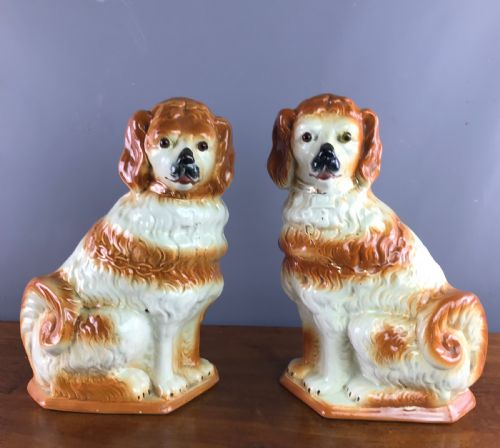 Pair of Scottish Boness Pottery Dogs of Staffordshire Type