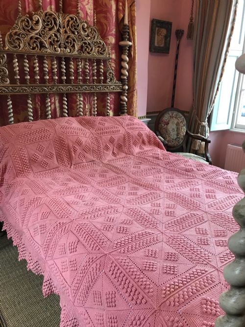 Hand Crochet Pink Cotton Bedcover / Bedspread / Quilt