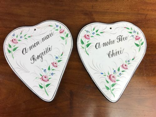 A Pair of French Pottery 'In Memoriam' Creamware Pottery Plaques