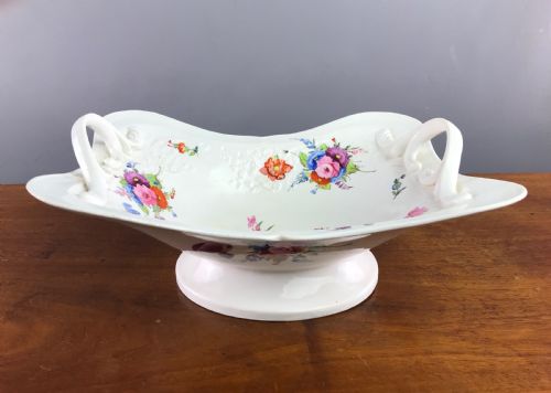 Antique Victorian Hand Painted Staffordshire Porcelain Basket