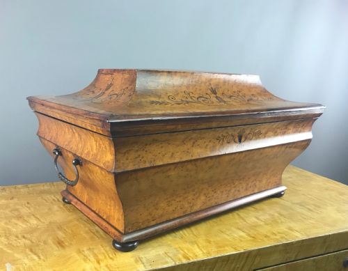 Huge Italian Inlaid Burr Maple Sarcophagus Box