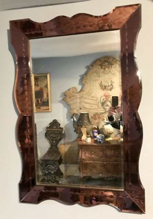 Art Deco Wall Mirror with Purple Mirror Glass Frame