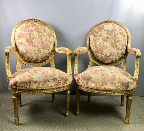 Pair of Giltwood Open Armchairs in Louis Xvi Style