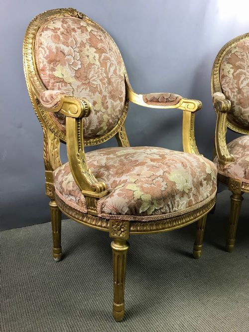 fig 1. Pair of Giltwood Open Armchairs in Louis XVI Style