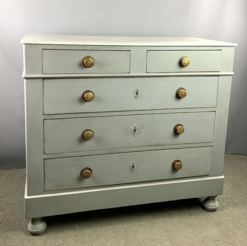 French Blue Painted Chest of Drawers / Commode with Marble Top