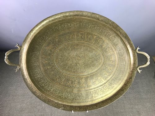 Indian Twin Handled Hand Engraved Brass Tray