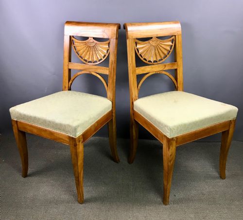 Pair of Swedish Biedermeier Satin Birch Chairs with Fan Shaped Backs