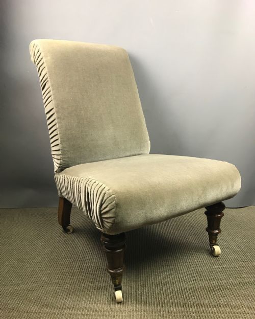 Victorian Nursing / Bedroom Chair with Sage Green Velvet Upholstery